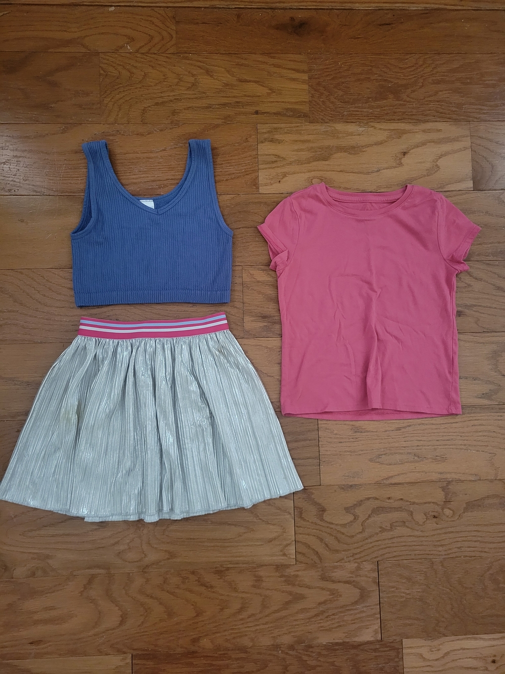 Target Girls Blue Crop Tank, Pink Tee & Metallic Cream Skirt Matching Set
